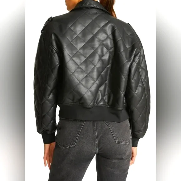 Rebecca Minkoff Black Diamond Quilted Bomber Jacket Size XL Oversized - Picture 4 of 11